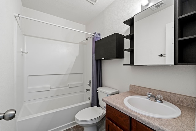 full bathroom featuring vanity,  shower combination, and toilet