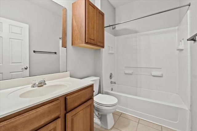 full bathroom featuring shower / washtub combination, tile patterned flooring, vanity, and toilet