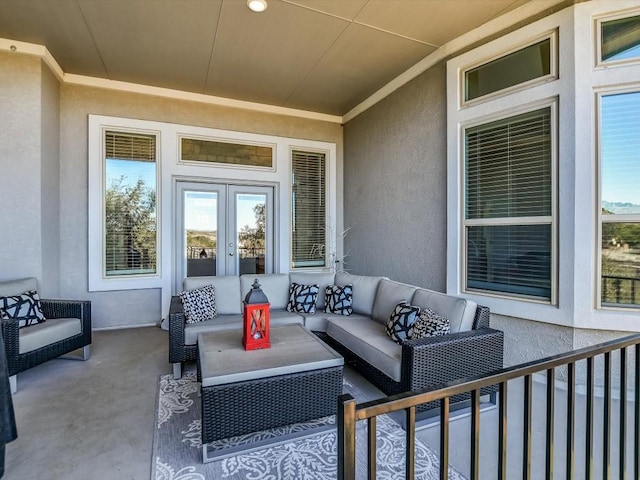 view of patio / terrace featuring french doors and outdoor lounge area