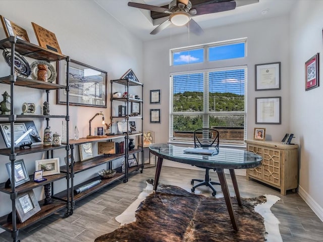 home office with ceiling fan