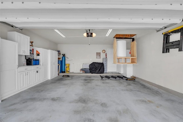 garage with electric panel and a garage door opener