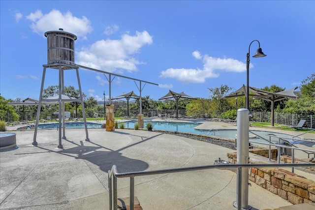 view of swimming pool with a patio