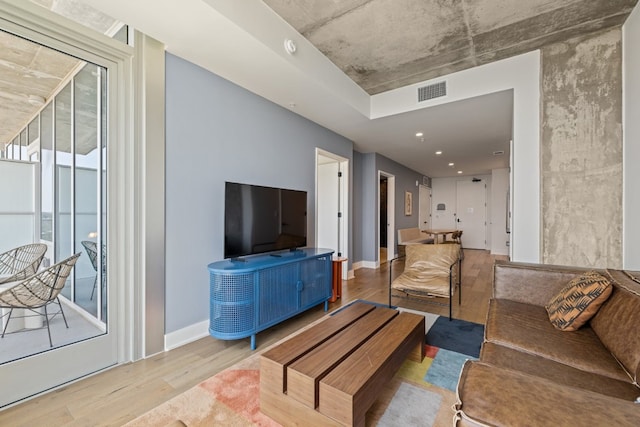 living room featuring light wood-type flooring