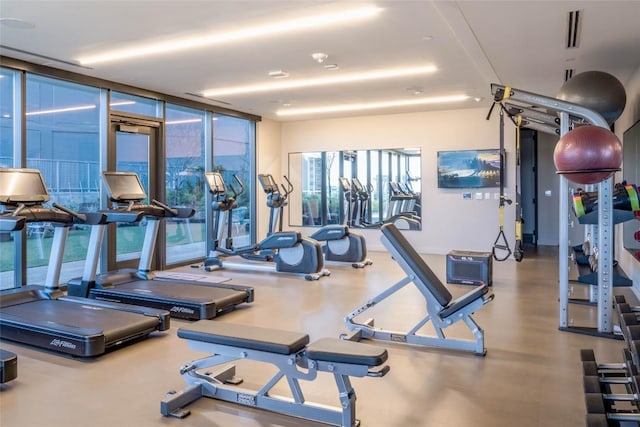 48 E Ave Unit 1607, Austin, TX 78701 - workout area with a wall of windows