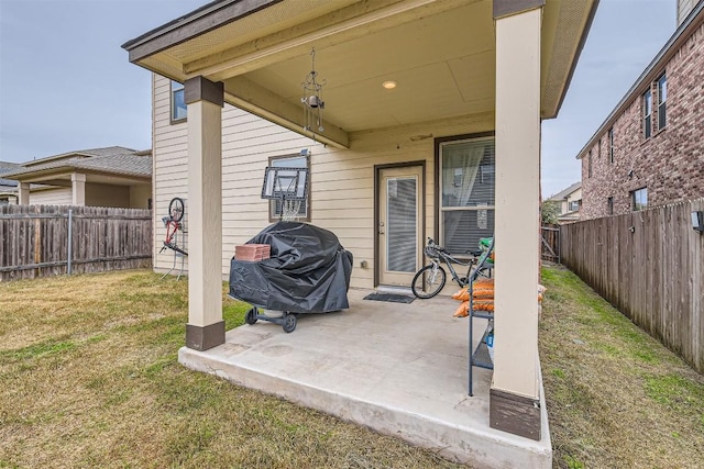 view of patio with a grill