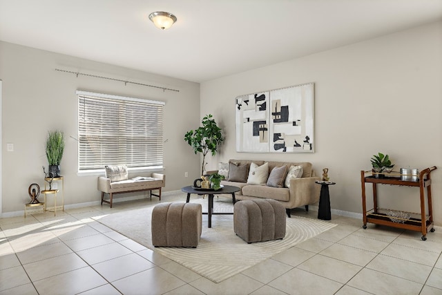 living room featuring light tile patterned floors