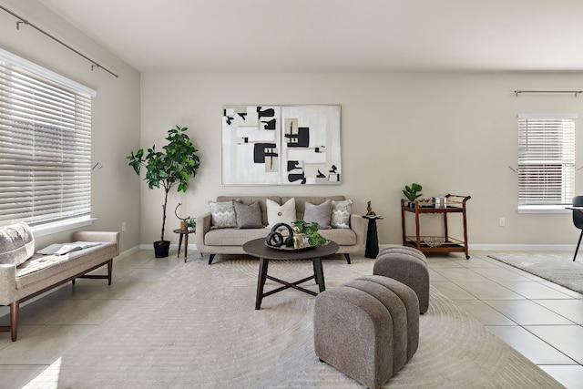 living room with light tile patterned floors