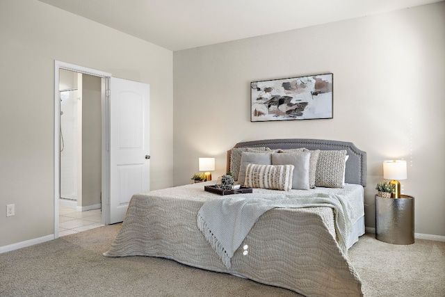 bedroom with light carpet