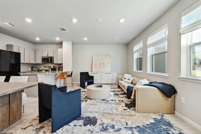 living room with light hardwood / wood-style floors