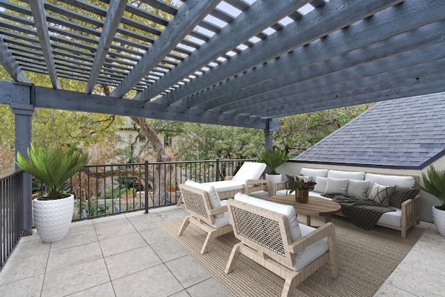 view of patio featuring an outdoor living space and a pergola