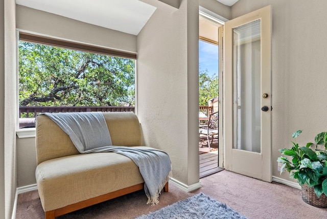 sitting room with carpet flooring and a wealth of natural light