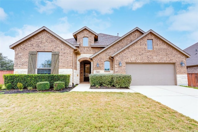 view of front of home featuring a front lawn and a garage