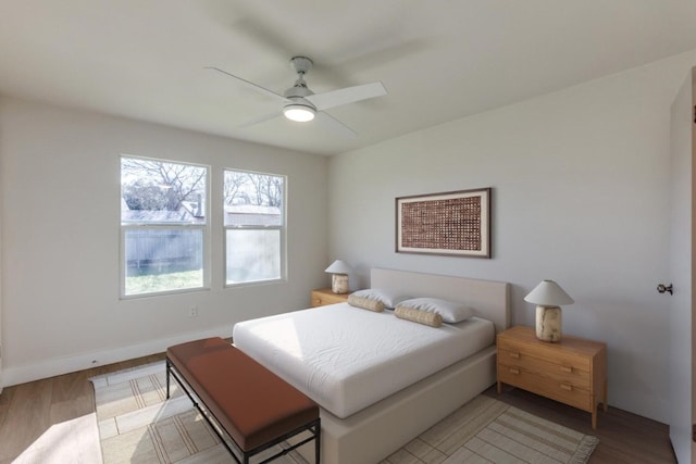 bedroom featuring ceiling fan and wood-type flooring