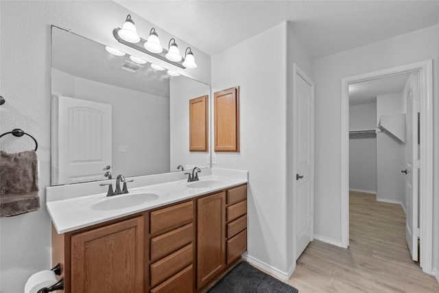 bathroom with vanity and hardwood / wood-style flooring