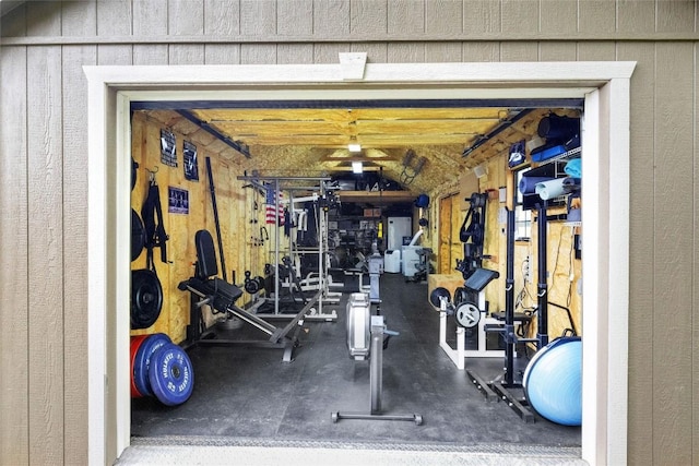 gym with a workshop area