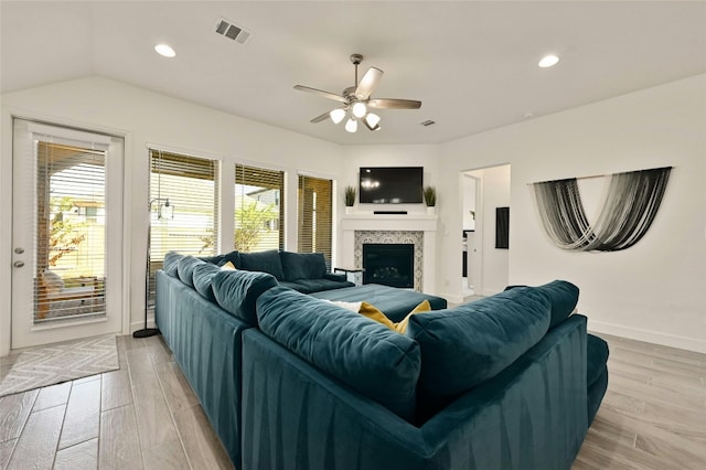 living room with ceiling fan