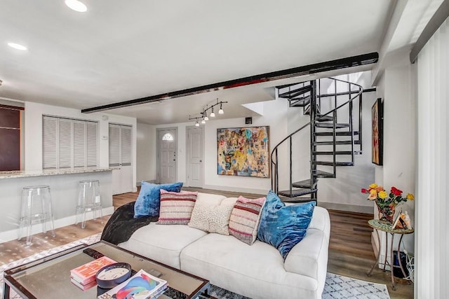 living room with hardwood / wood-style flooring