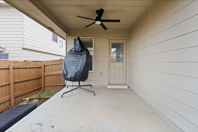 view of patio / terrace featuring ceiling fan