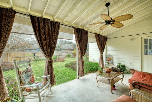 view of patio featuring ceiling fan