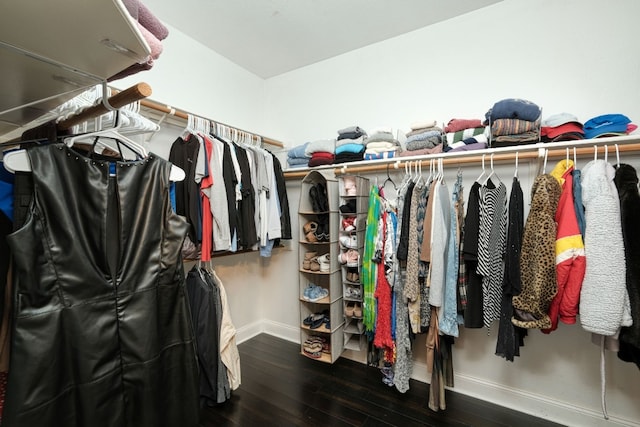 spacious closet with dark wood-type flooring