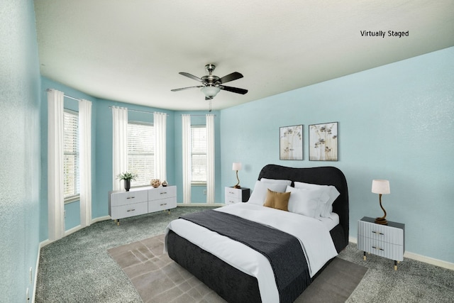 bedroom with carpet flooring and ceiling fan