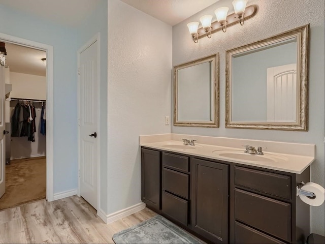 bathroom featuring hardwood / wood-style floors and vanity