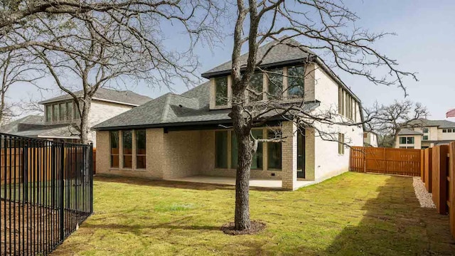 5612 Kyle Joseph Dr, Georgetown, TX 78628 - rear view of property with a shingled roof, a fenced backyard, a patio, and stucco siding