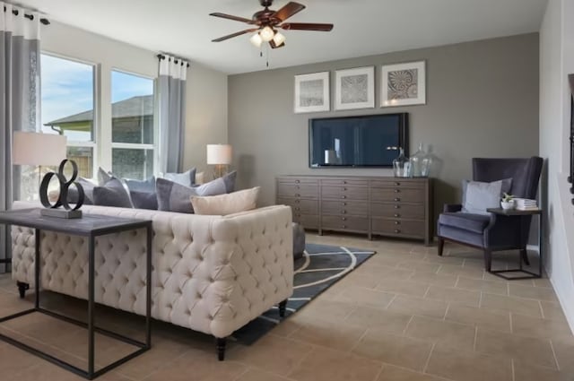 living room with ceiling fan