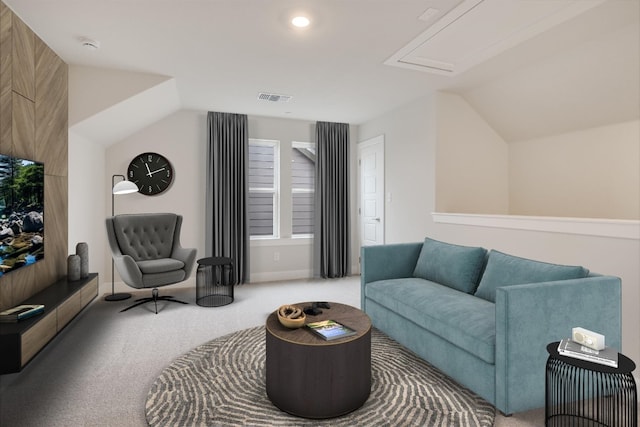 832 Venus Cir, Round Rock, TX 78664 - carpeted living area featuring vaulted ceiling, recessed lighting, and healthy amount of natural light