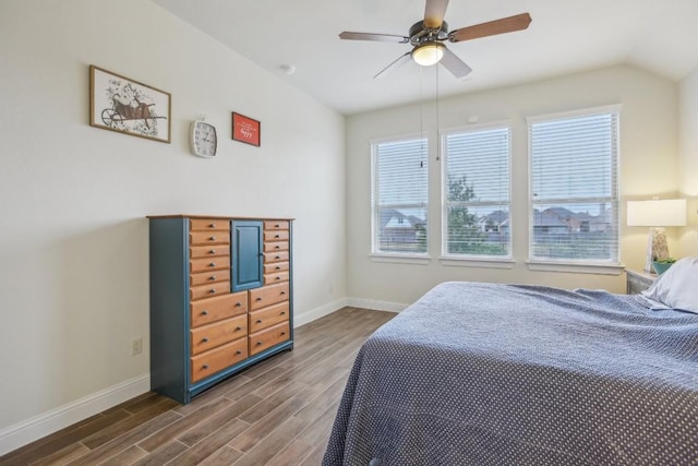 bedroom featuring ceiling fan and wood-type flooring