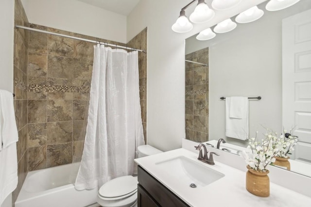 full bathroom featuring vanity, toilet, and shower / bath combo with shower curtain