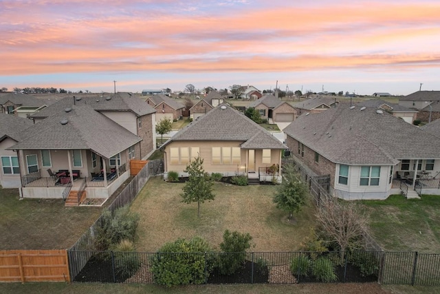 view of aerial view at dusk