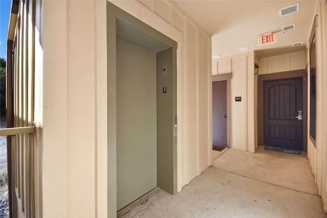 view of exterior entry featuring elevator