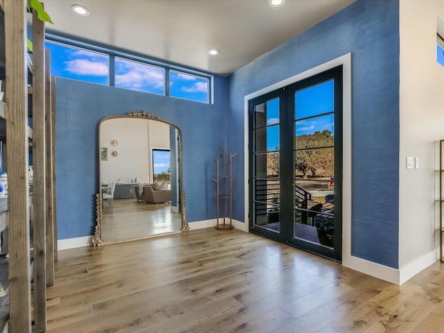 entryway with wood-type flooring