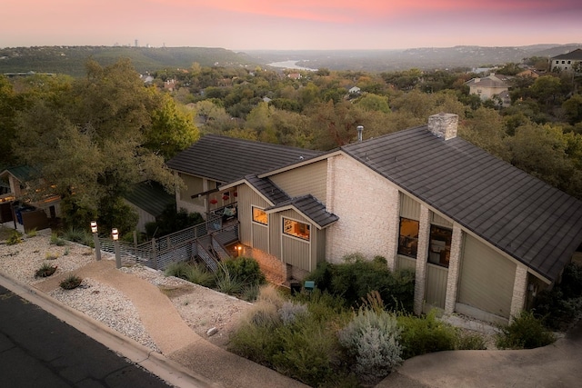 view of aerial view at dusk