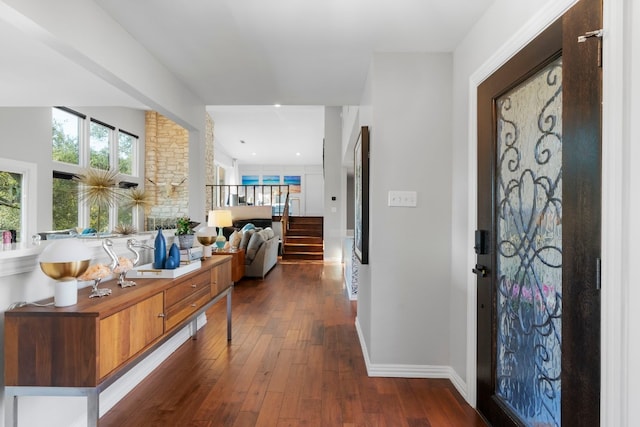 foyer entrance with dark wood-type flooring