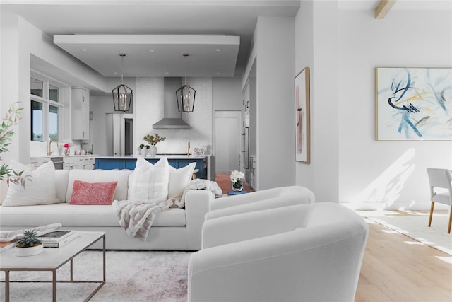 living area featuring light wood-style flooring