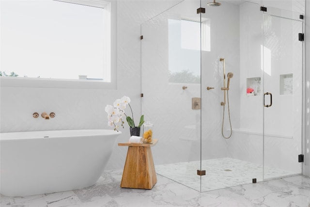 17216 Morning Grove Ln, Austin, TX 78738 - full bathroom with marble finish flooring, a marble finish shower, and a soaking tub