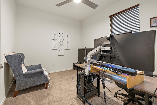 office space with carpet flooring and ceiling fan