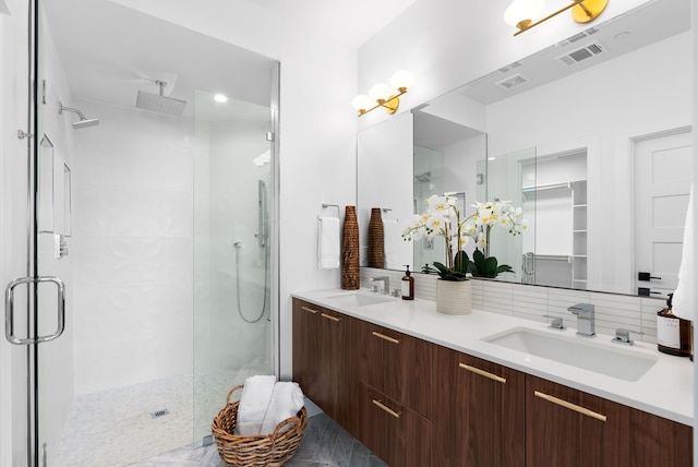 bathroom featuring vanity and walk in shower