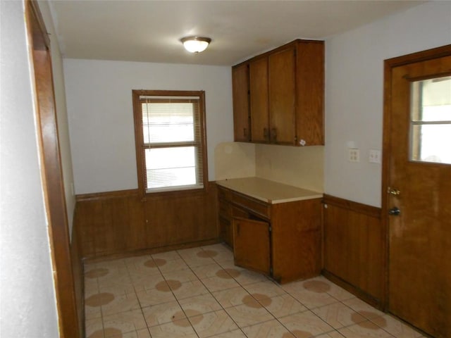 kitchen with wooden walls