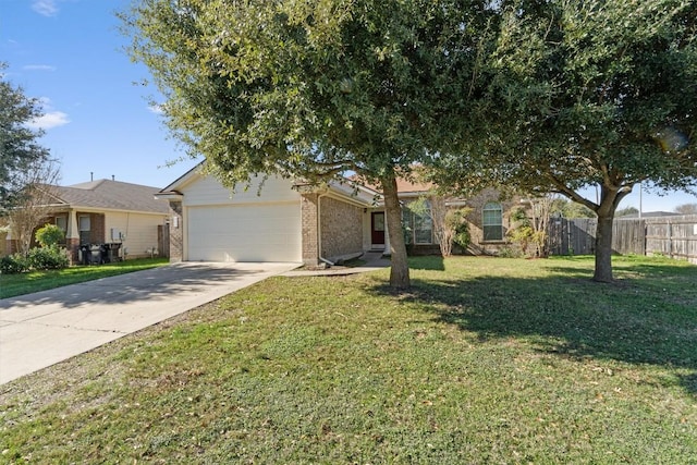 ranch-style house featuring a garage and a front lawn