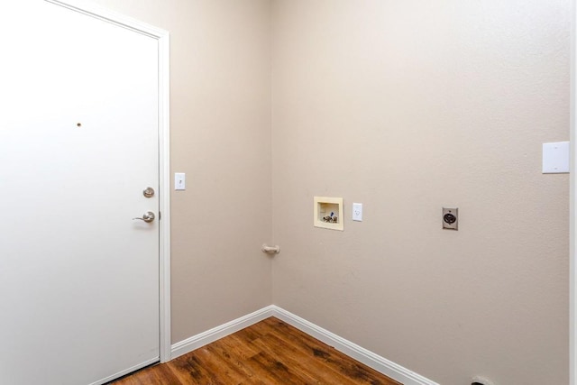 washroom with hardwood / wood-style floors, hookup for a washing machine, and hookup for an electric dryer