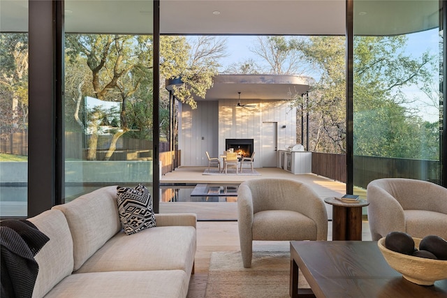 sunroom with a fireplace