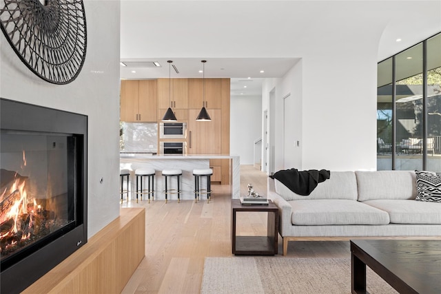 living room featuring light wood-type flooring