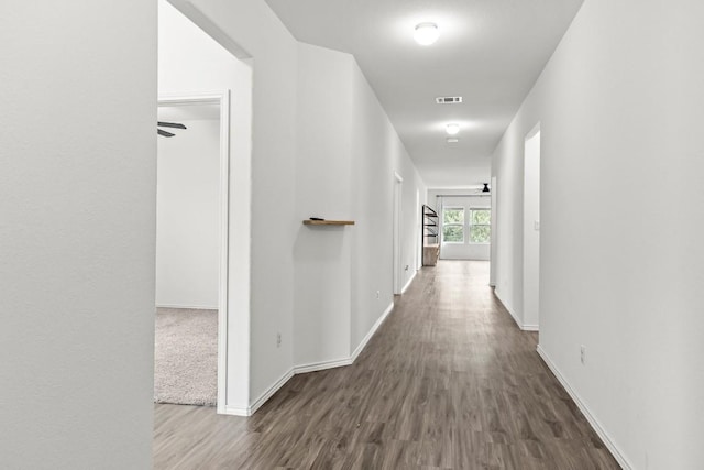 hallway featuring dark wood-type flooring