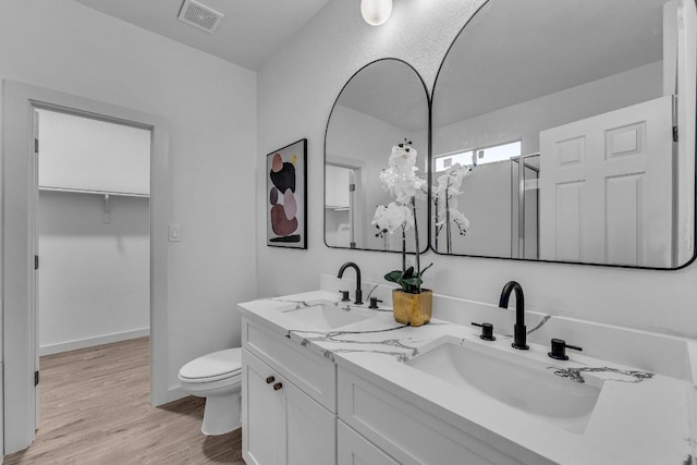 bathroom featuring vanity, hardwood / wood-style flooring, and toilet