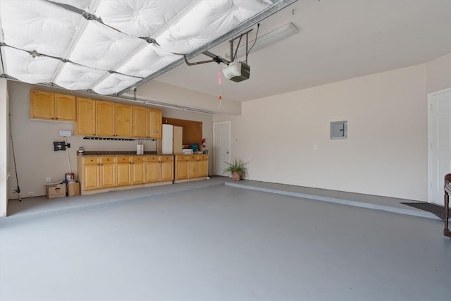 garage featuring a garage door opener and electric panel