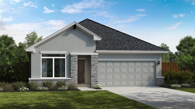 view of front facade featuring a garage and a front lawn