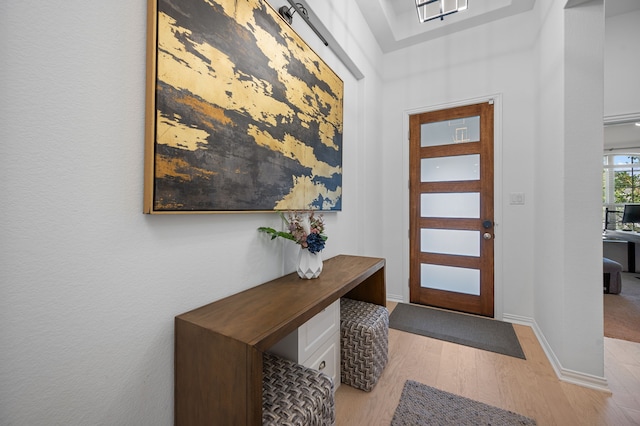 entryway with light hardwood / wood-style flooring